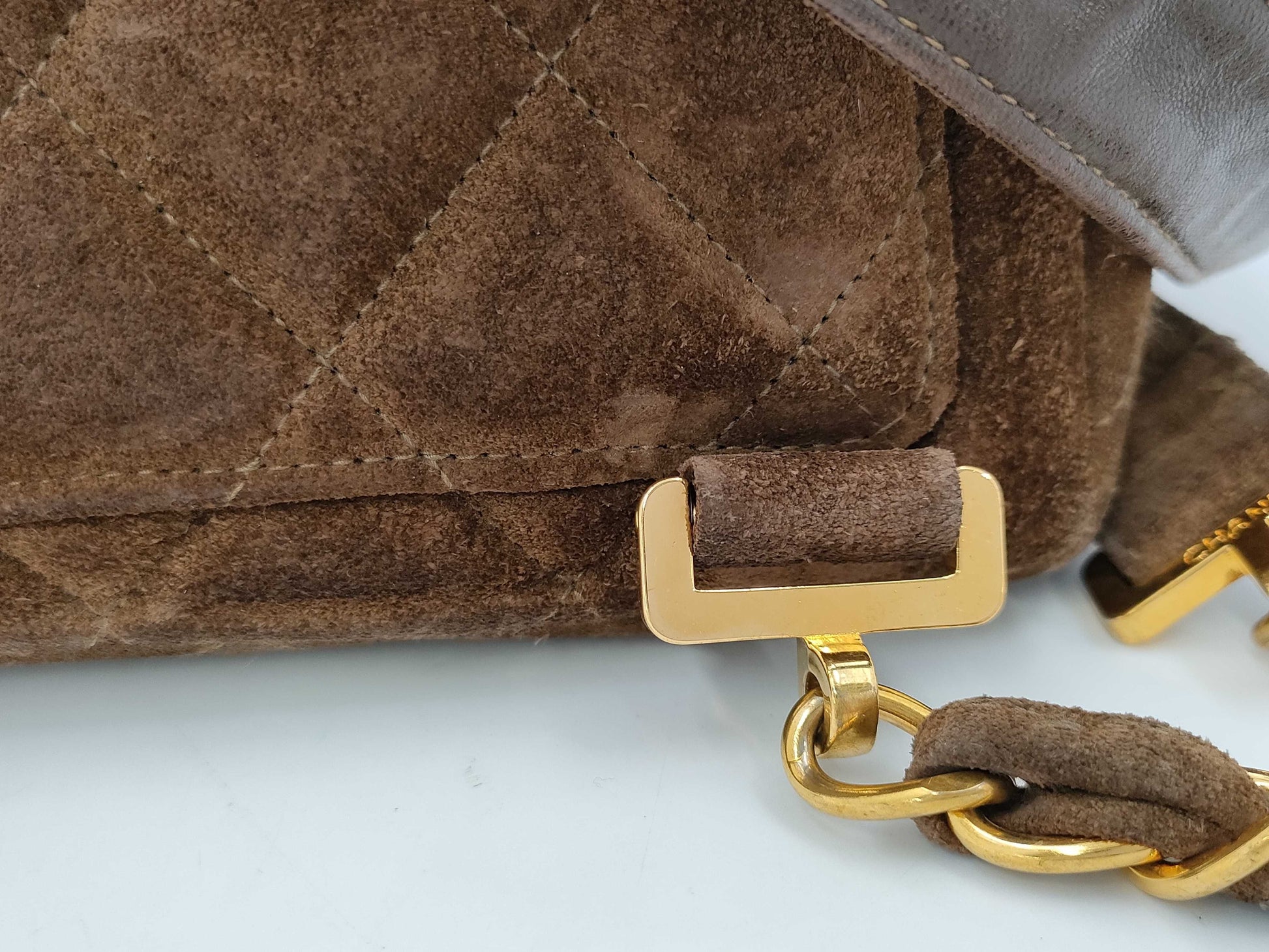 CHANEL Suede Large Matelasse Chain Backpack with G Hardware, Brown, No. 3 [With Sticker and Card]