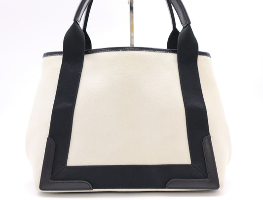 BALENCIAGA 339933 2HH3N 9260 Canvas and Leather Navy Cabas Tote Bag with Pouch