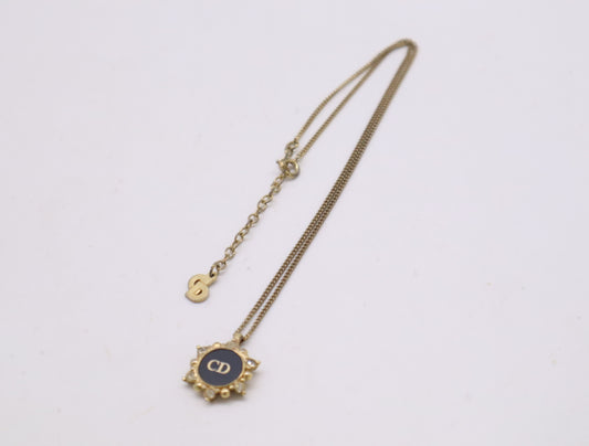 Dior GP Rhinestone CD Logo Necklace in Gold and Black