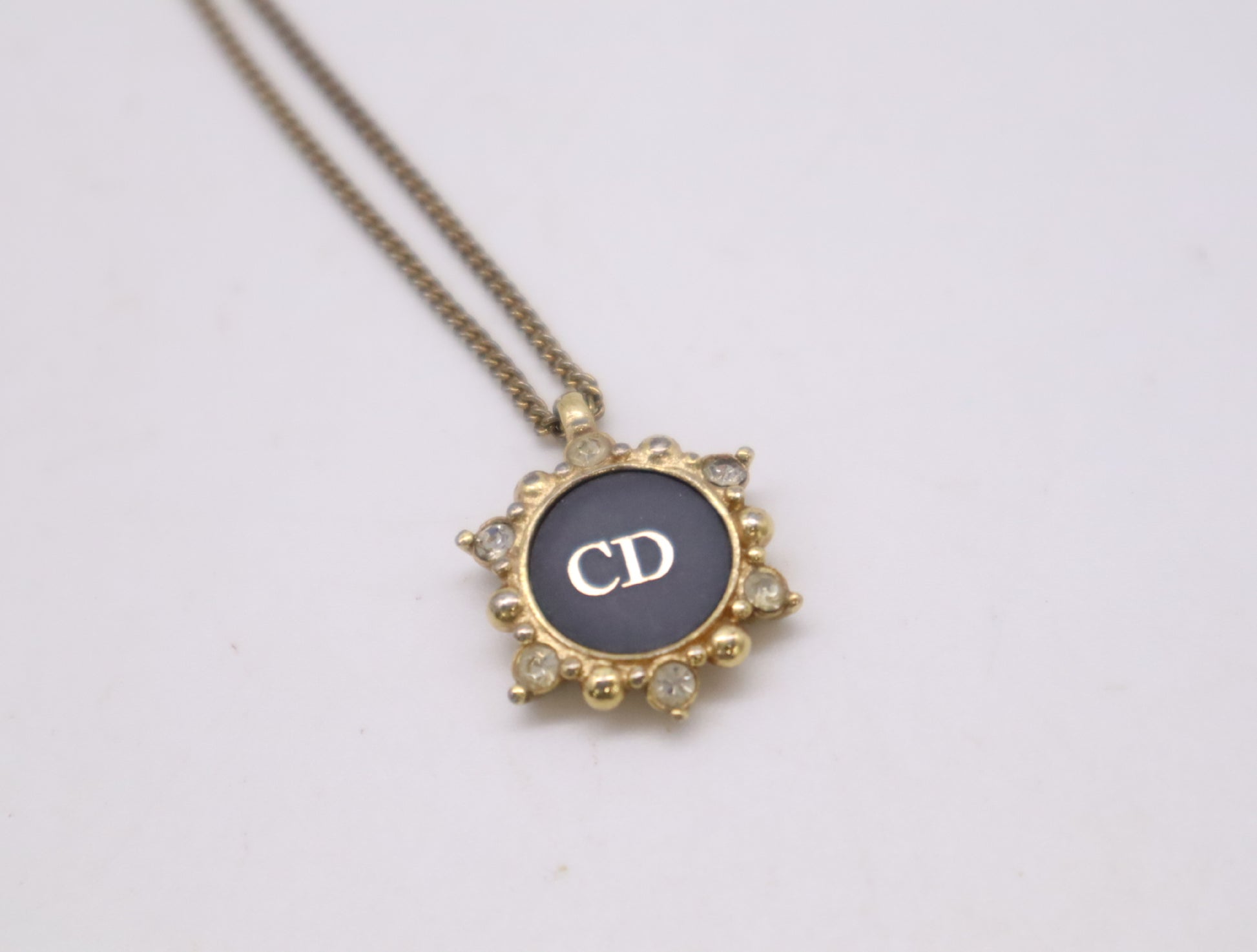 Dior GP Rhinestone CD Logo Necklace in Gold and Black