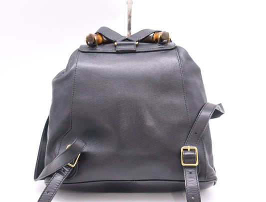 GUCCI 003.58.0016 Leather Bamboo Backpack Black Backpack