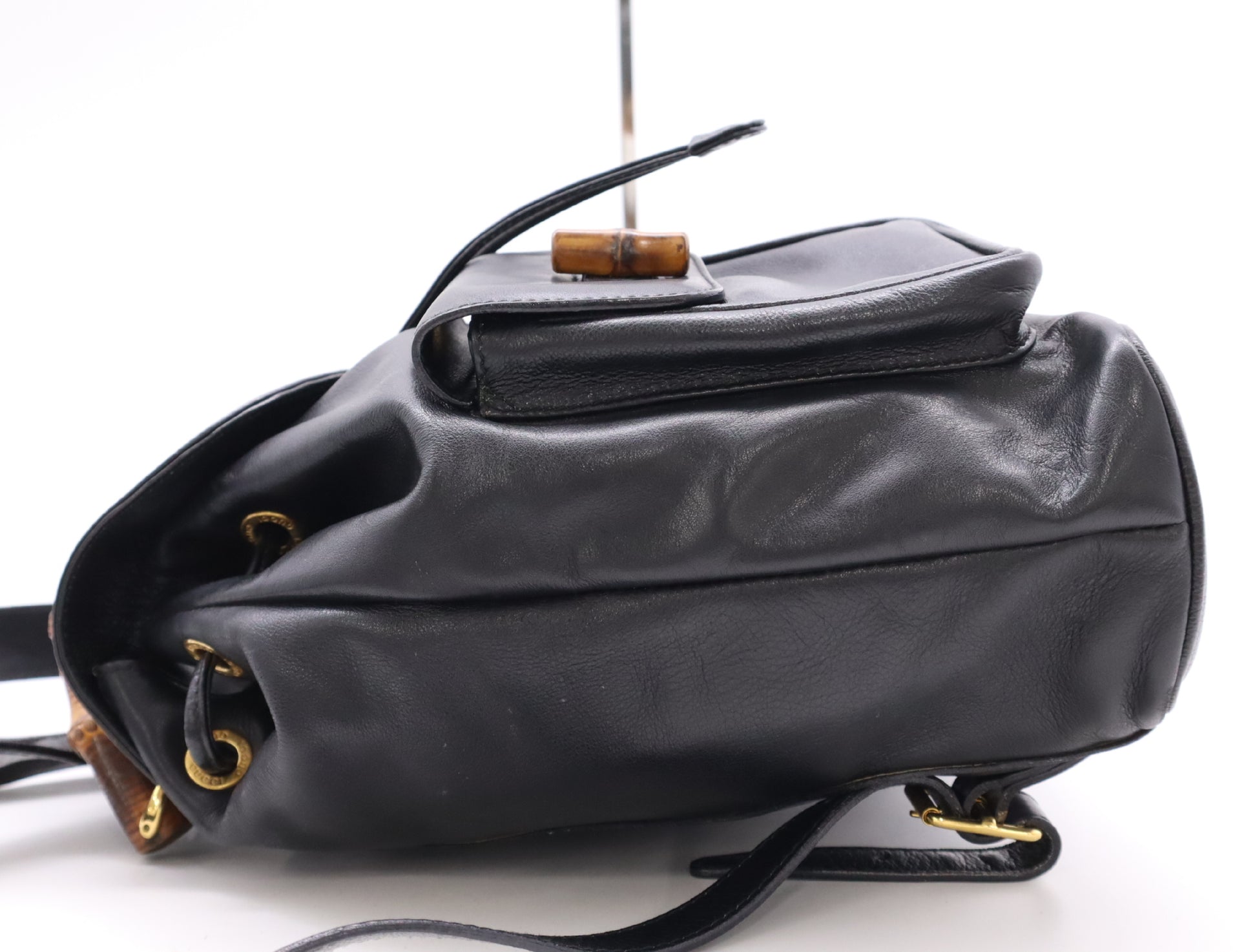 GUCCI 003.58.0016 Leather Bamboo Backpack Black Backpack