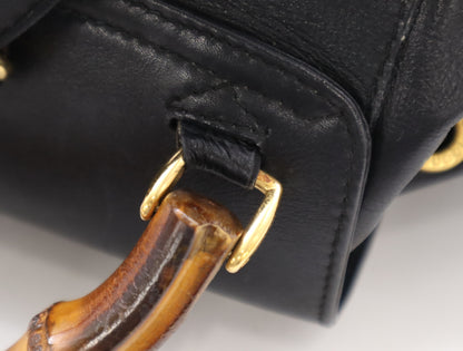 GUCCI 003.58.0016 Leather Bamboo Backpack Black Backpack