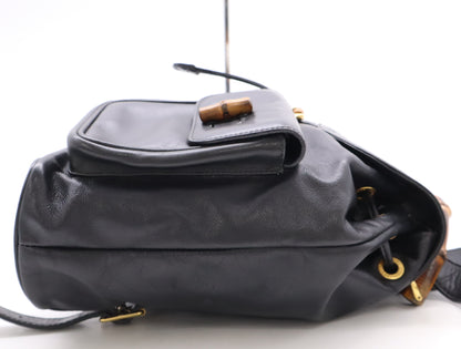 GUCCI 003.58.0016 Leather Bamboo Backpack Black Backpack
