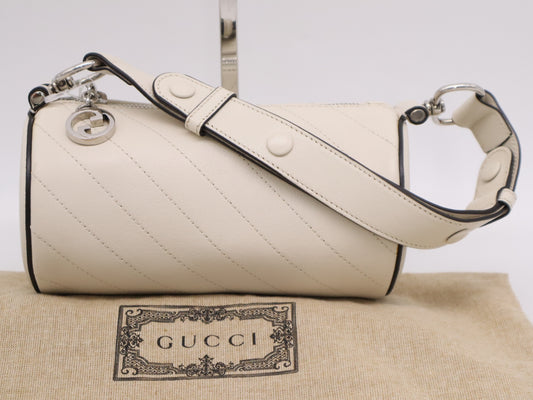 GUCCI 760170 Blondie Leather Shoulder Bag in White with Dust Bag