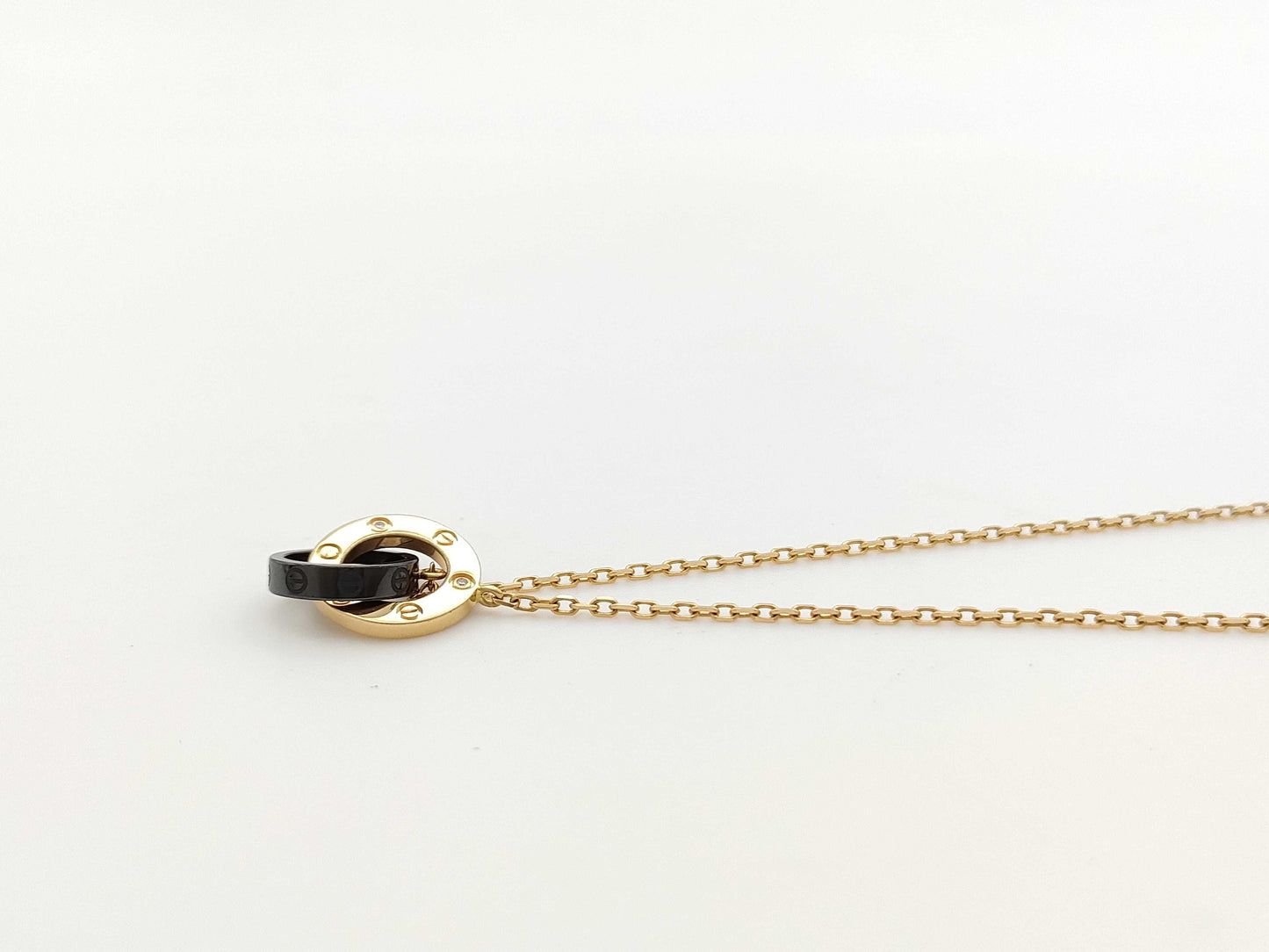Cartier Love Circle Black Ceramic 3PD PG 750 5.1g Necklace 