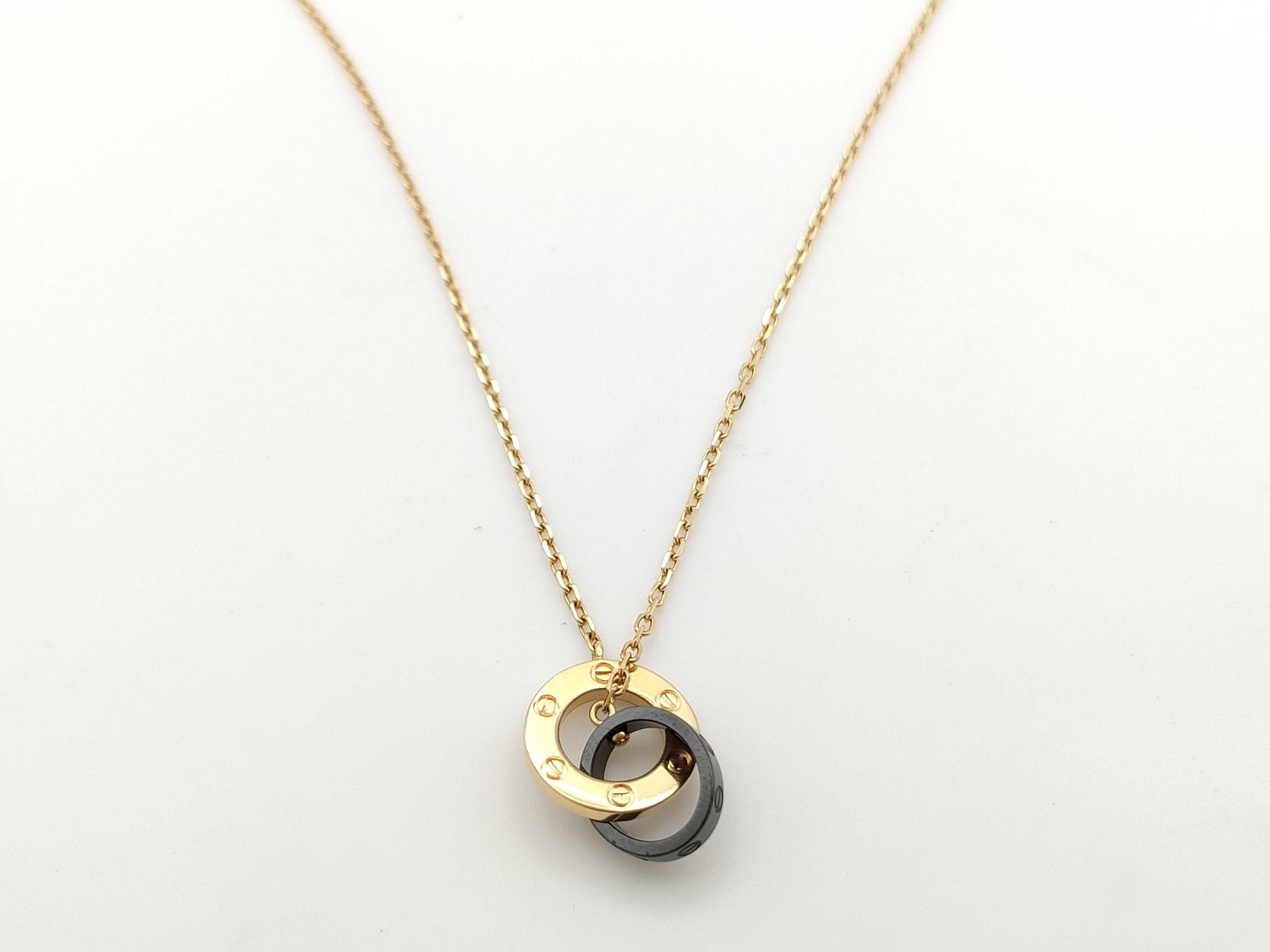 Cartier Love Circle Black Ceramic 3PD PG 750 5.1g Necklace 