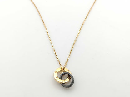 Cartier Love Circle Black Ceramic 3PD PG 750 5.1g Necklace 