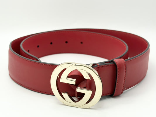 GUCCI 525040 Interlocking G Leather Belt 80/32 Leather Red Belt