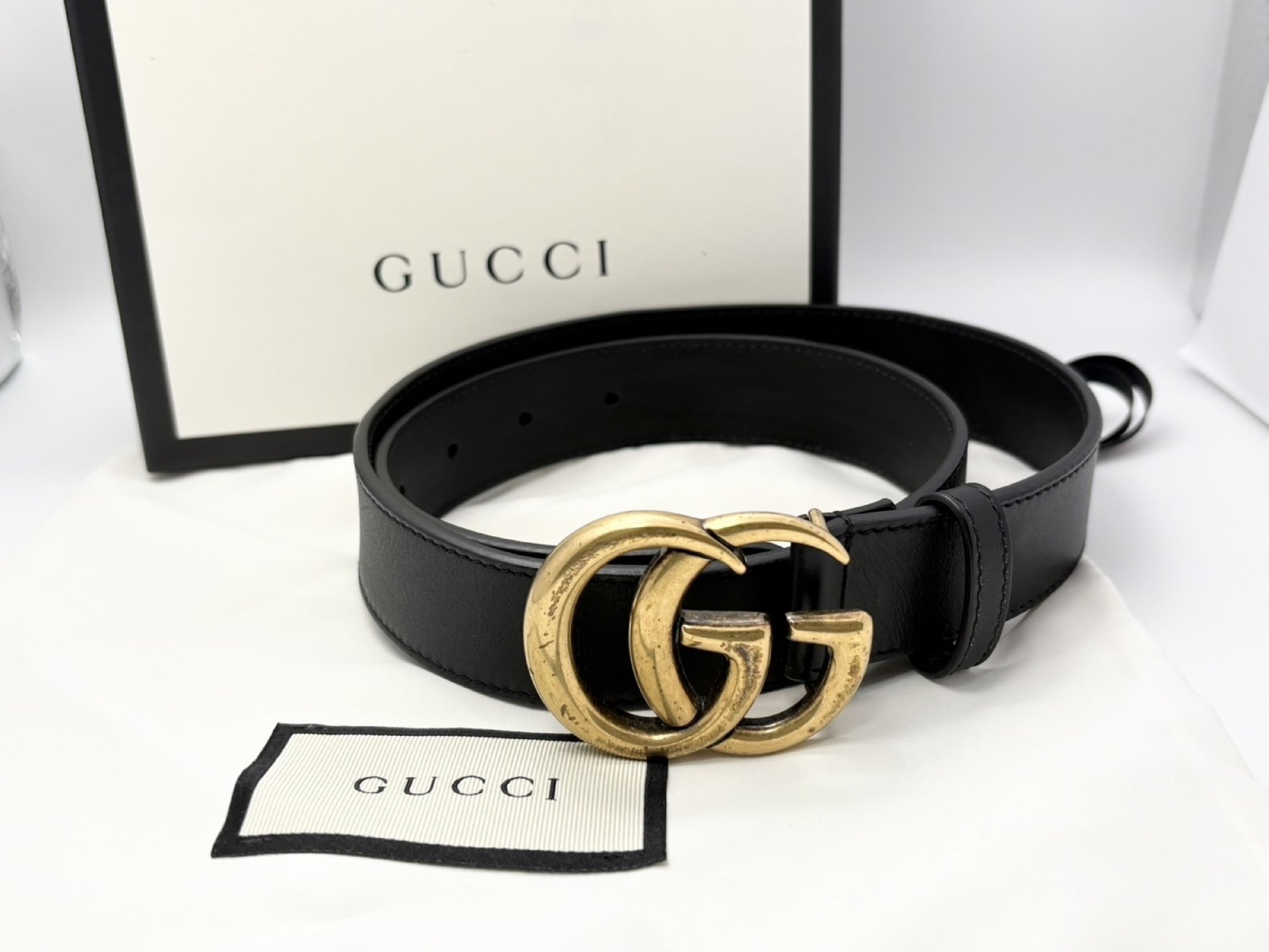 GUCCI 414516 GG Marmont Leather Belt 75/30 Black Belt
