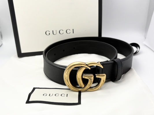 GUCCI 414516 GG Marmont Leather Belt 75/30 Black Belt