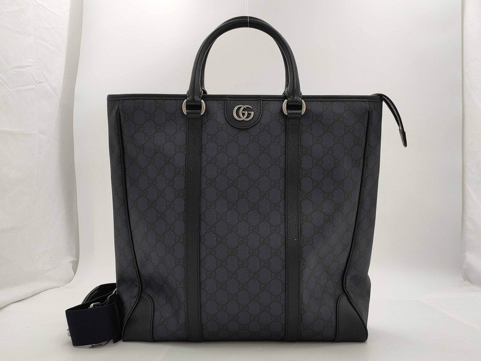 GUCCI Double G 2-Way Medium Tote Bag GG Supreme Blue Handbag