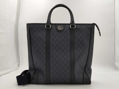 GUCCI Double G 2-Way Medium Tote Bag GG Supreme Blue Handbag