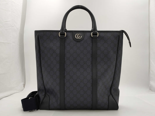 GUCCI Double G 2-Way Medium Tote Bag GG Supreme Blue Handbag