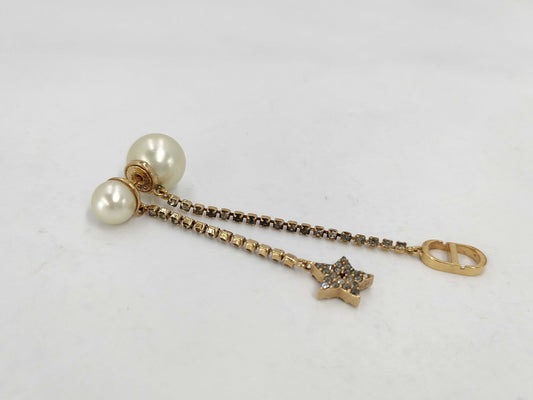 Dior CD logo gold pearl rhinestone earrings 