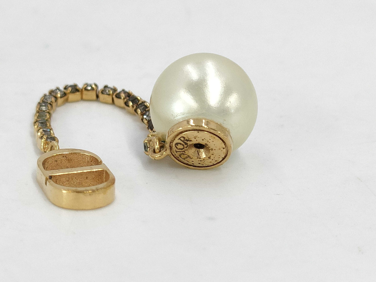 Dior CD logo gold pearl rhinestone earrings 