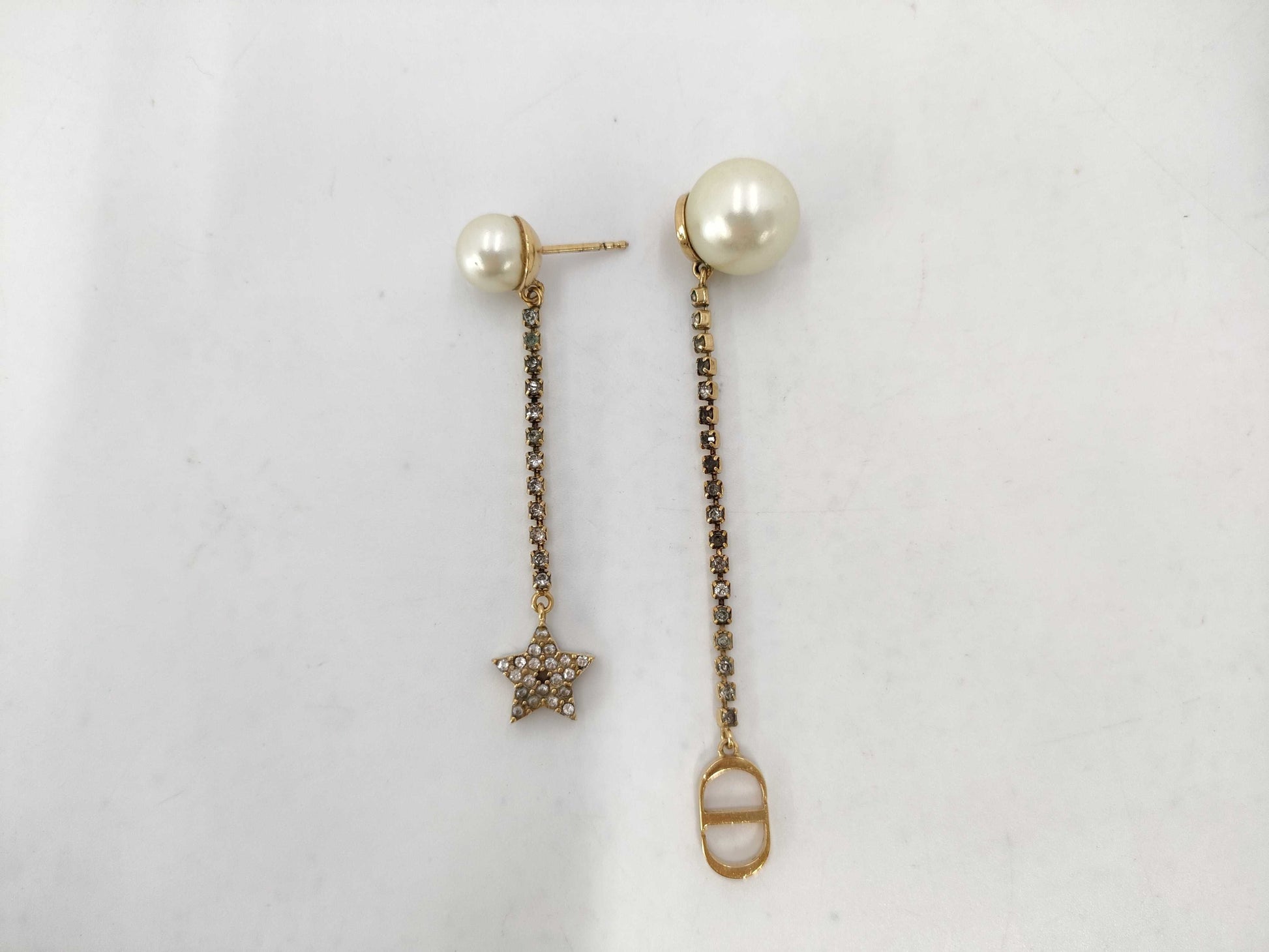 Dior CD logo gold pearl rhinestone earrings 