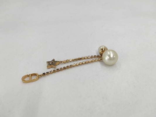 Dior CD logo gold pearl rhinestone earrings 