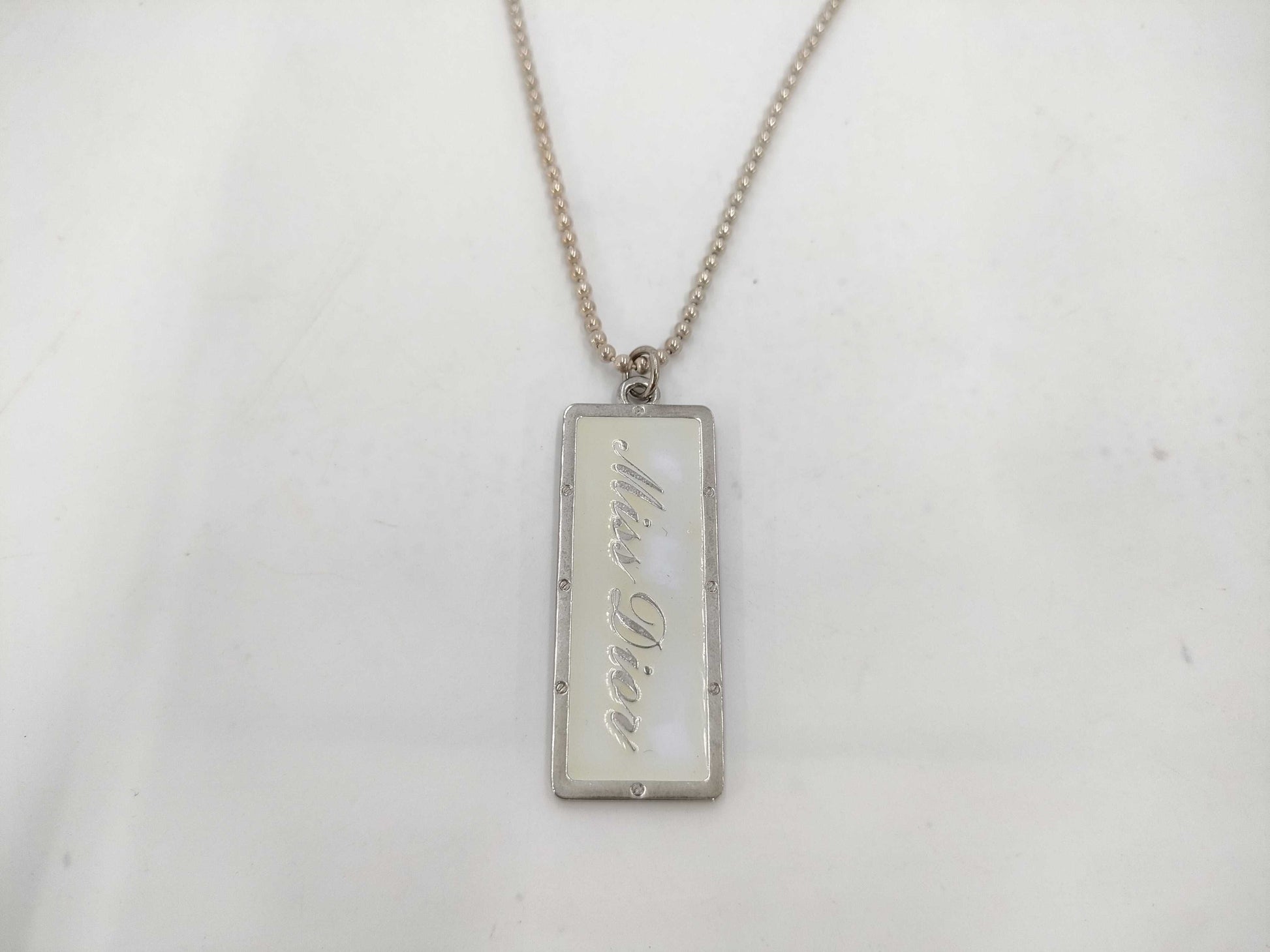 Dior Silver Bar Ball Chain Necklace