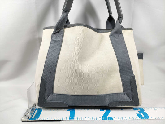 BALENCIAGA Navy Cabas Canvas and Leather Tote Bag, Black and White, 339936, Handbag