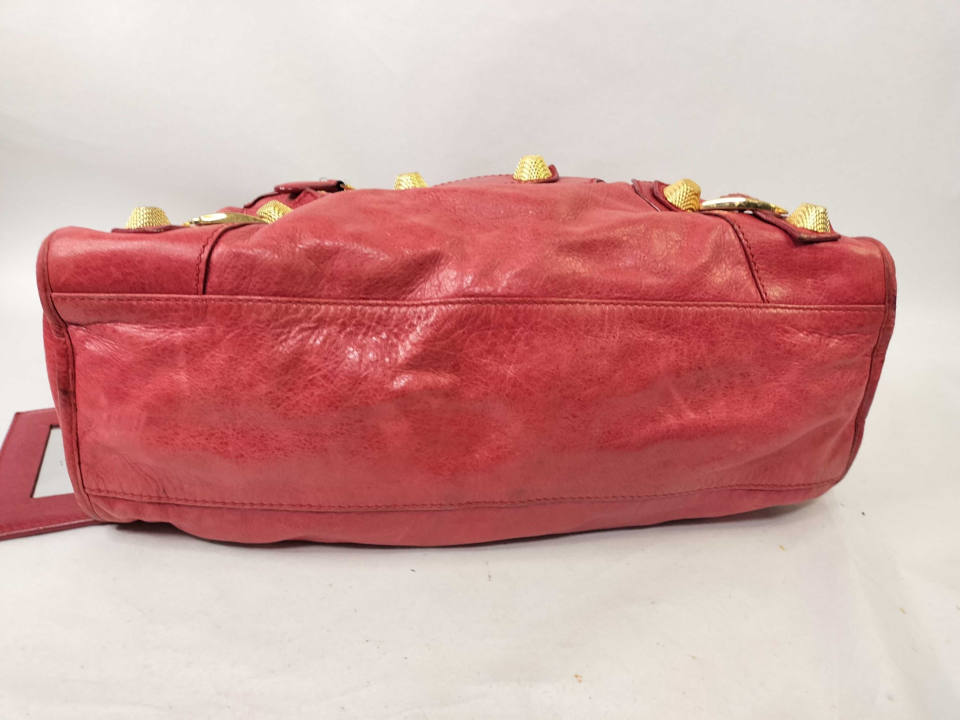 BALENCIAGA The Giant City Leather 2-Way Handbag, Red, 173084, Frayed.