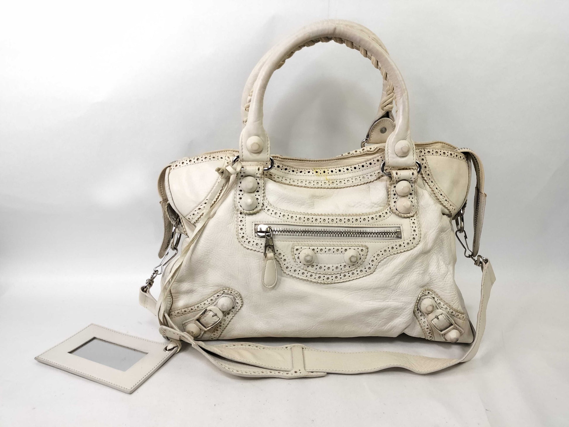 BALENCIAGA The Giant City Leather 2-Way Bag 258044 with Strap, Stained Handbag
