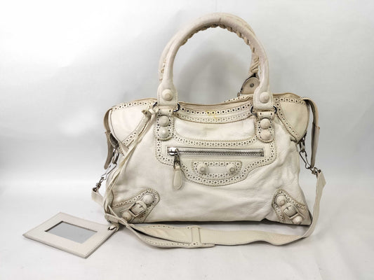 BALENCIAGA The Giant City Leather 2-Way Bag 258044 with Strap, Stained Handbag