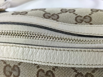 GUCCI GG Canvas Canvas and Leather Shoulder Bag Brown and Beige 130942 Handbag