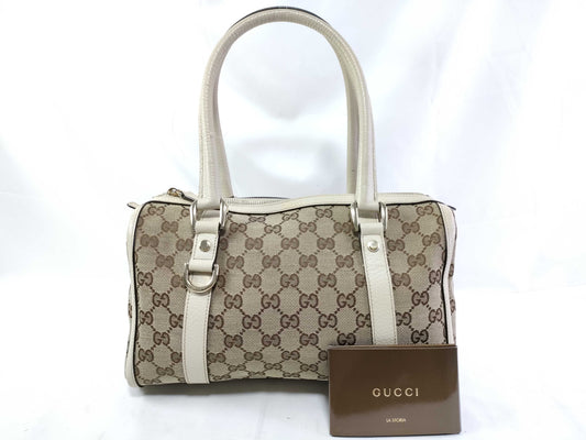 GUCCI GG Canvas Canvas and Leather Shoulder Bag Brown and Beige 130942 Handbag