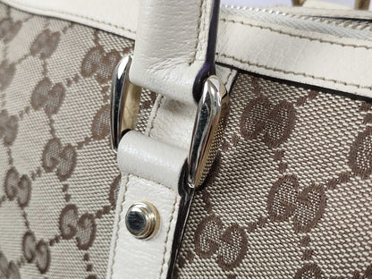 GUCCI GG Canvas Canvas and Leather Shoulder Bag Brown and Beige 130942 Handbag