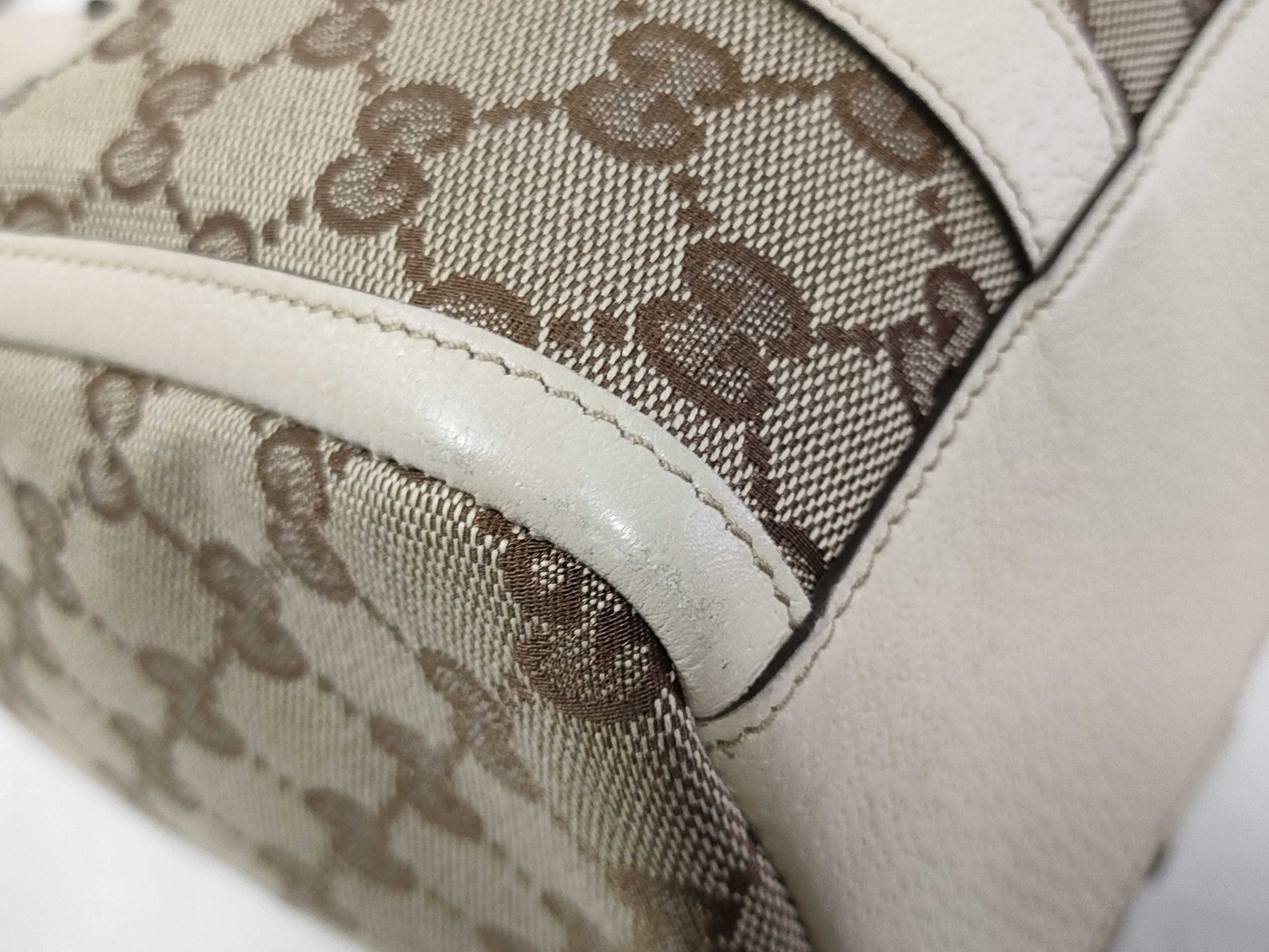 GUCCI GG Canvas Canvas and Leather Shoulder Bag Brown and Beige 130942 Handbag