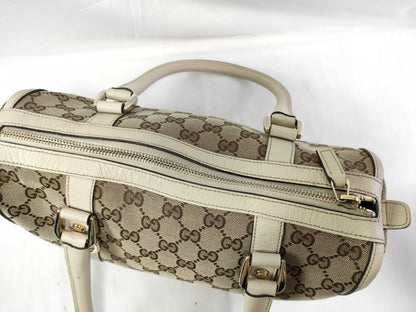 GUCCI GG Canvas Canvas and Leather Shoulder Bag Brown and Beige 130942 Handbag