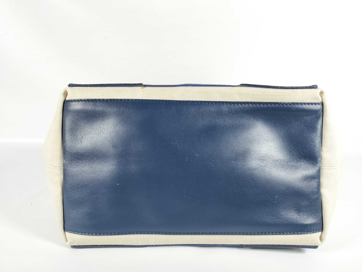 BALENCIAGA Navy Cabas Canvas and Leather Handbag, Beige and Navy, 339933 Tote Bag