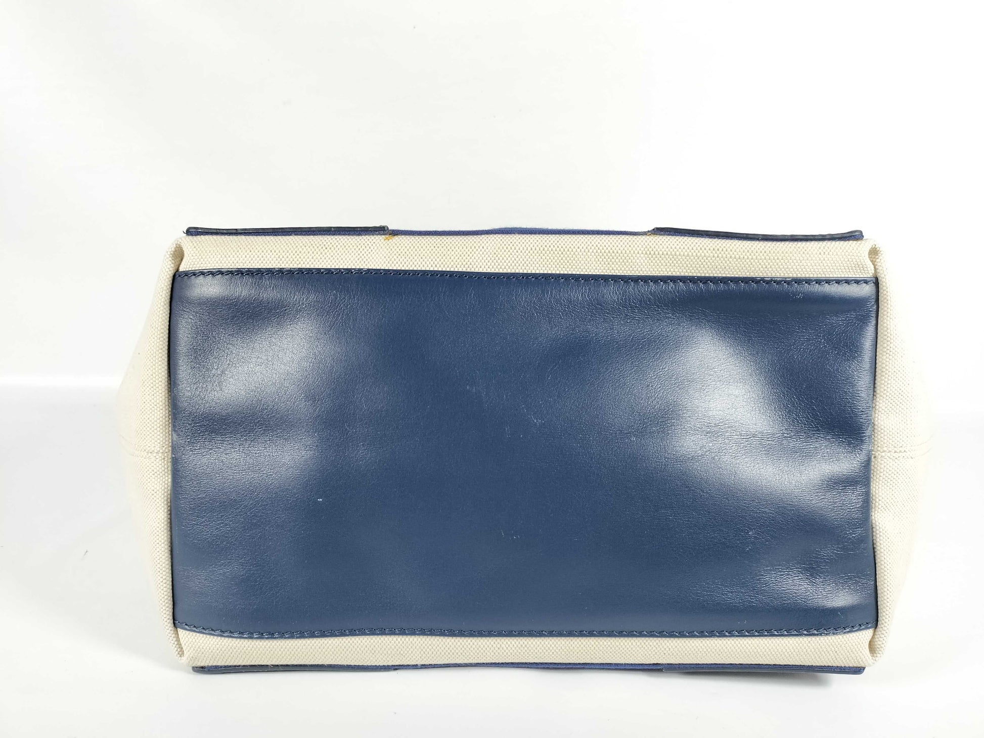 BALENCIAGA Navy Cabas Canvas and Leather Handbag, Beige and Navy, 339933 Tote Bag