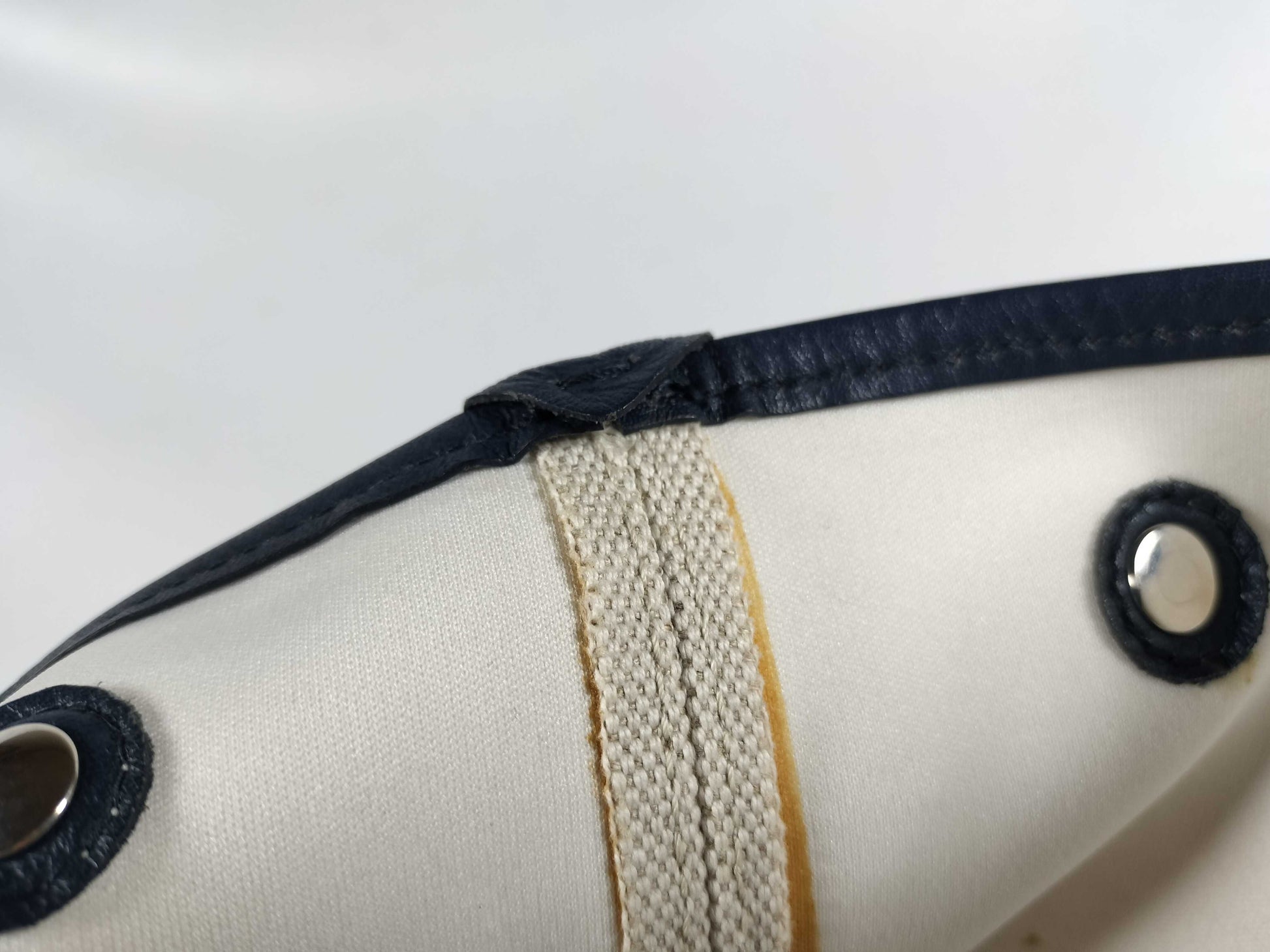 BALENCIAGA Navy Cabas Canvas and Leather Handbag, Beige and Navy, 339933 Tote Bag