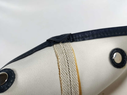 BALENCIAGA Navy Cabas Canvas and Leather Handbag, Beige and Navy, 339933 Tote Bag