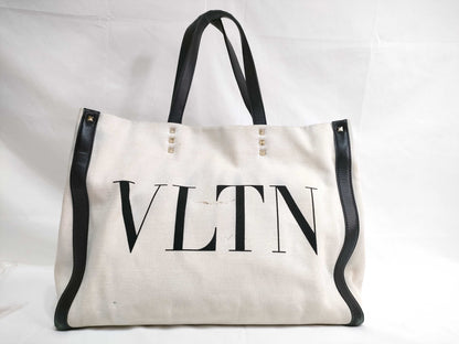 VALENTINO Valentino Garavani VLTN Canvas and Leather Tote Bag Handbag