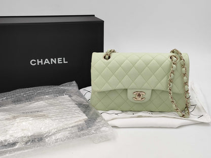 CHANEL CHANEL Matelasse 23 Double Flap Caviar Leather Chain Shoulder Bag Mint Green with Serial Plate