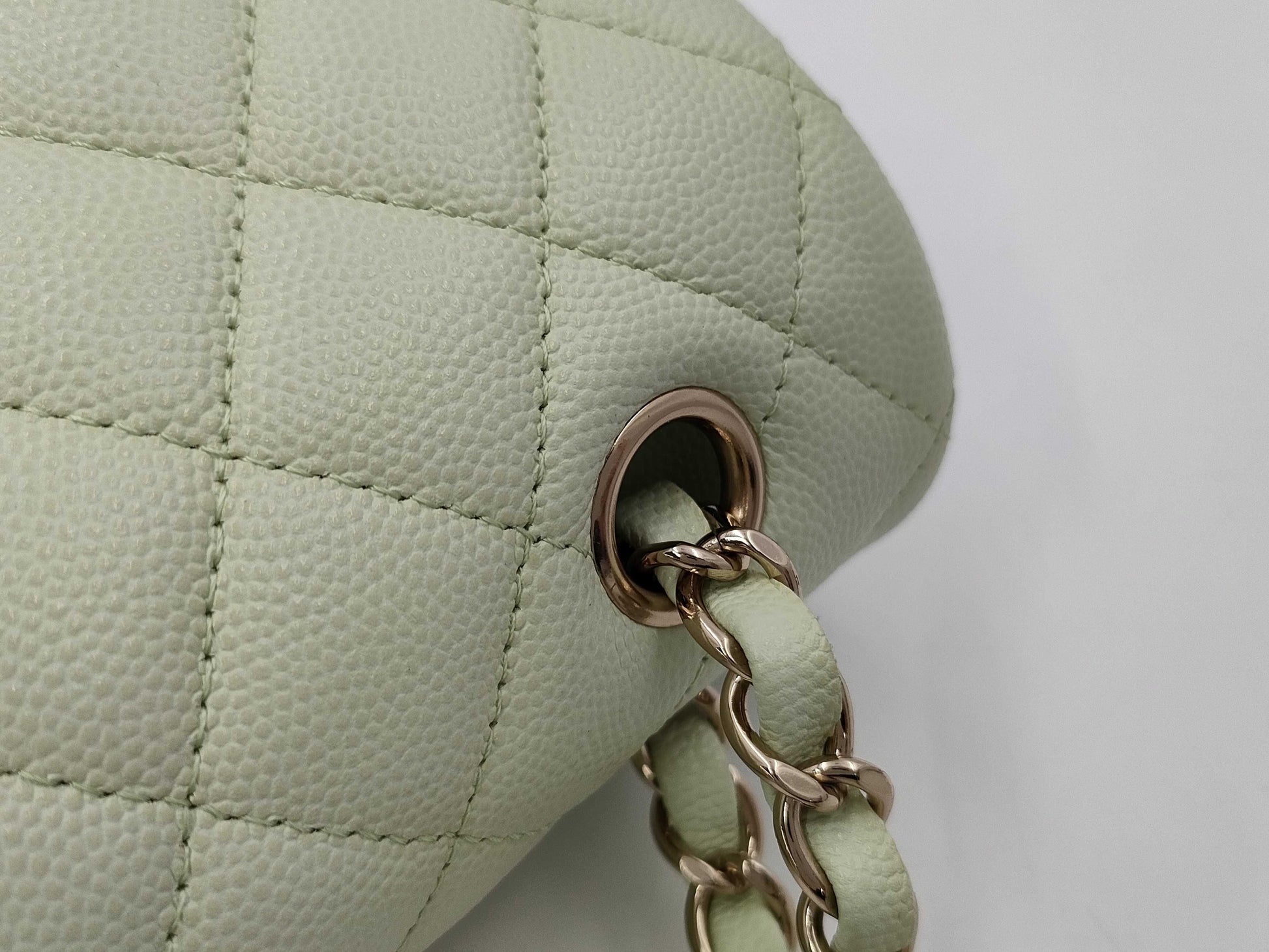 CHANEL CHANEL Matelasse 23 Double Flap Caviar Leather Chain Shoulder Bag Mint Green with Serial Plate