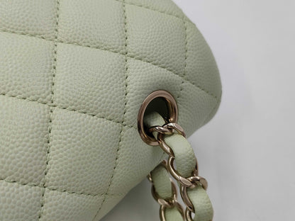 CHANEL CHANEL Matelasse 23 Double Flap Caviar Leather Chain Shoulder Bag Mint Green with Serial Plate