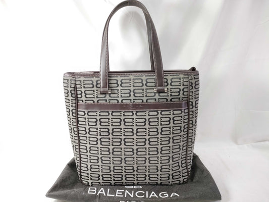 BALENCIAGA Canvas and Leather Handbag Brown and Black Tote Bag