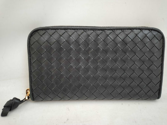 BOTTEGA VENETA Intrecciato Leather Long Wallet with Zip-Around Design, Black, 114076 V0013 1000