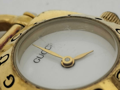 GUCCI 6400L 0008224 GP/QZ White Dial Women's Watch, Not Working/No Operational Guarantee