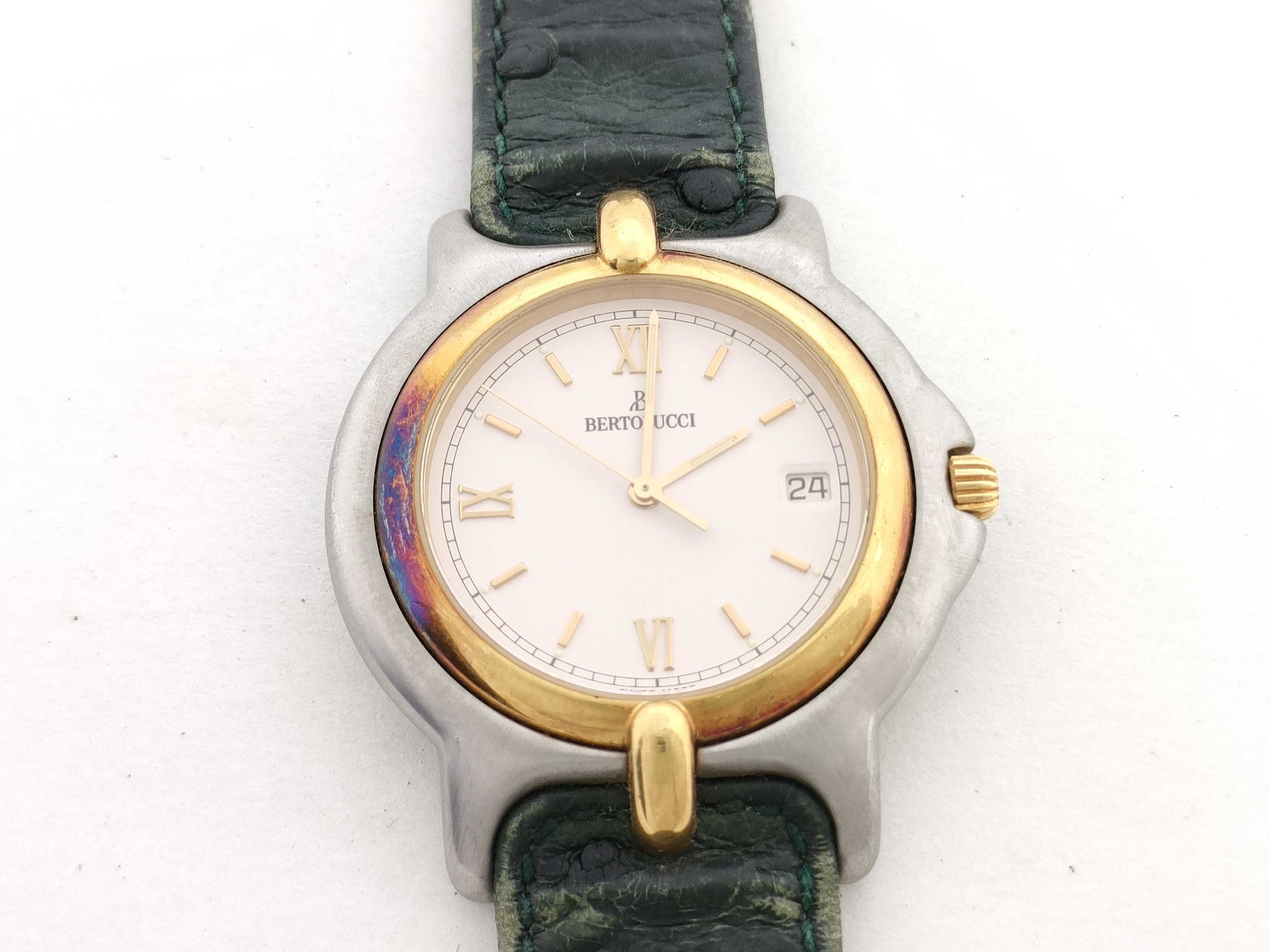 Bertolucci Model Number 113.8050.49 Serial Number 51513 GP/SS/Leather/QZ White Dial Non-Working/No Operational Guarantee Men's Watch