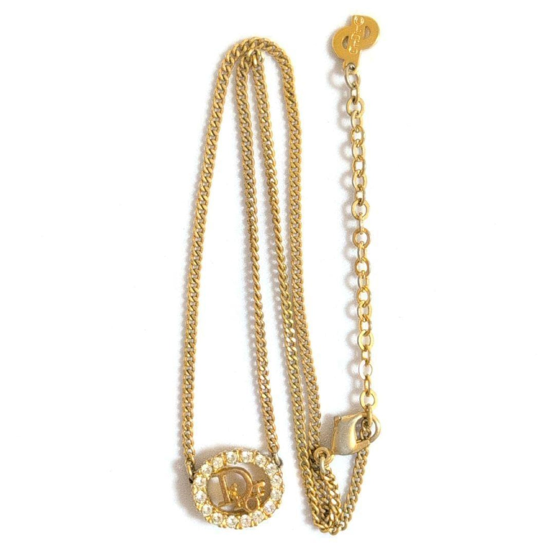 Dior CD logo stone gold vintage necklace