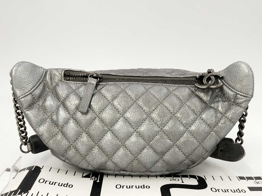 CHANEL Metallic Silver Waist Pouch, 19th Series, A94102