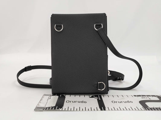 HERMES Kelly Multi-Pocket To-Go Shoulder Bag in Epsom Noir with Silver Hardware and Silver-Tone W Stamp