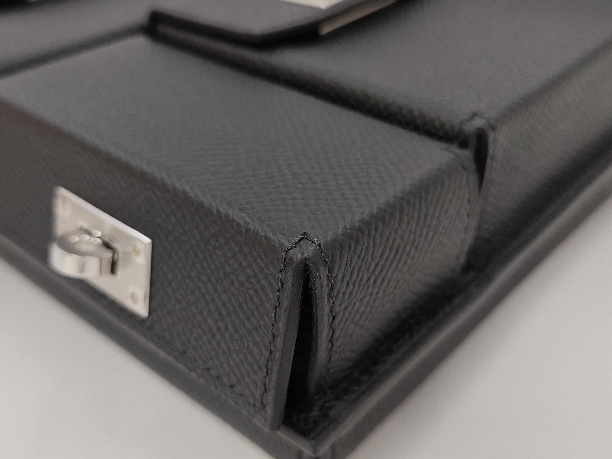 HERMES Kelly Multi-Pocket To-Go Shoulder Bag in Epsom Noir with Silver Hardware and Silver-Tone W Stamp