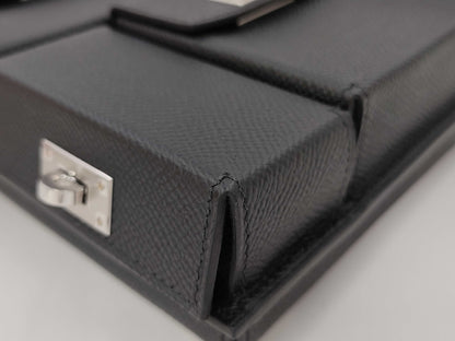 HERMES Kelly Multi-Pocket To-Go Shoulder Bag in Epsom Noir with Silver Hardware and Silver-Tone W Stamp