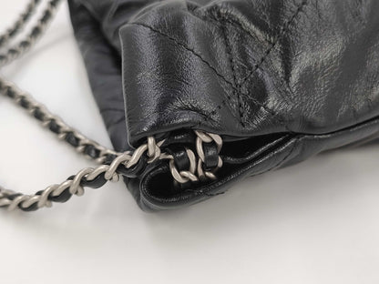 CHANEL Chanel 22 Mini Black Shoulder Bag with Silver Hardware and GP Serial Plate 